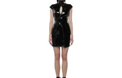 Western F&period;a&period;s&period;h&period;i&period;o&period;n Punk Sci-Fi Patent Leather Chinese Style Dress In Black