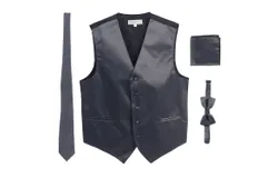 Gioberti Men&apos;s Formal 4pc Satin Vest Necktie Bowtie and Pocket Square