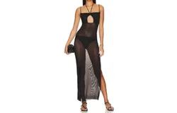 We Wore What Mesh See Through Halter Neck Maxi Dress In Black