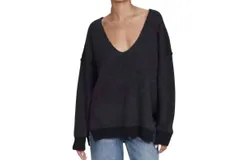Free People Weather Vneck Sweater In Black