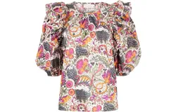 Rhode Women&apos;s Nino Ruffle Trim Elbow Sleeve Blouse&comma; Lamu Mini&comma; L