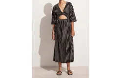Faithfull The Brand Monikh Midi Dress In Adia Stripe Print - Black