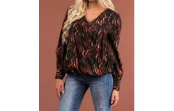Entro Abstract Surplice Blouse In Black