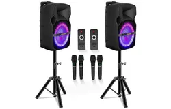 5 Core Party Speaker 2Pc Bluetooth 400W Active Rechargeable Outdoor PA DJ System w 4 Wireless Mic