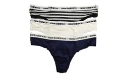 New Balance Women&apos;s 3-Pack Performance Underwear Eversoft Thong In Black Stripe&sol;white&sol;pigment