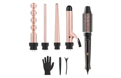 Wavytalk 5 in 1 Curling Iron&comma; with Curling Brush and 4 Interchangeable Ceramic Curling&comma;Wandnclude Heat Protective Glove & 2 Clips&comma;Rosegold
