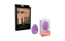 Pursonic Complete Makeup Application Kit - 5-Piece Studio Makeup Brush Set & Facial Makeup Blender Sponge with Stand