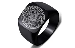 Men&apos;s Stainless Steel Rings &comma;Fashion Finger Bands&comma;The Seals of The Seven Archangels&comma;Black-Size 8&num;