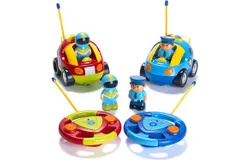 PREXTEX Cartoon Remote Control Car - 2-Pack Police Car and Race Car Toddler Toys - RC Cars for Kids with Different Frequencies - Easy Remote Control Toy and Thoughtful Gifts for Boys and Girls