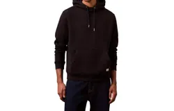 Calvin Klein Monogram Logo Patch Fleece Hoodie In Black Beauty