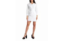 Nicole Miller Harper Stretch Ruched Shirt Dress In Brilliant White