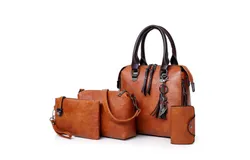 Set 4 Bolsas Moda Mujer Dama Colgante Gato Borla Versatil Marrón