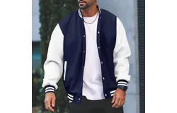 Men&apos;s Fashion Varsity Jacket Causal Slim Fit Cotton Letterman Baseball Bomber Jackets