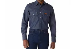 Wrangler Flame Resistant Western Snap Work Shirt In Denim