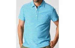 Billy Reid Stripe Hemp Cotton Polo Shirt In Day Blue
