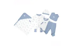 Newborn Baby Boy Girl Clothes Unisex Infant Romper Pants Set Hat Outfits 0-12 Months - Soft Cotton Footed Pajamas for Newborns & Infants - Royal Blue Sailing Ship