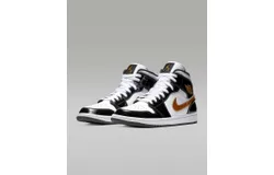 Nike Men Air Jordan 1 Mid Se Basketball Shoe In Black&sol;metallic Gold-White