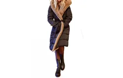 Molly Bracken Long Fur Lined Down Jacket In Black