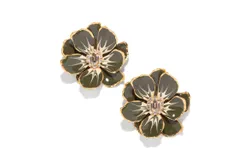 The Pink Reef Army Large Hand Painted Jewel Box Floral Earrings In Green