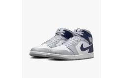 Nike Men Air Jordan 1 Mid Basketball Shoe In White&sol;midnight Navy-Wolf Grey
