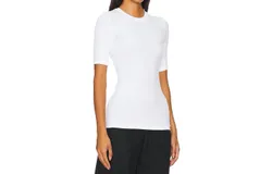 Enza Costa Ribbed Jersey Tee Top In White