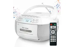 Greadio CD Player Boombox Cassette Player Combo with Bluetooth&comma;AM&sol;FM Radio&comma;Stereo Sound with Remote Control&comma;AUX&sol;USB Drive&comma;Tape Recording&comma;AC&sol;DC Powered&comma;Headphone Jack&comma;LCD Display for Home&comma;Kids&comma;Gift&comma;White