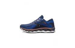Mizuno Men&apos;s Wave Sky 7 Running Shoes In Blue Depths&sol;silver&sol;neon Flame
