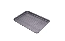 Small cookie sheet 34&period;5x25x2&period;5cm with rack&comma; non-stick baking sheet&sol;tray with stainless steel cooling rack set&comma; 2-pack &lpar;grey&rpar;