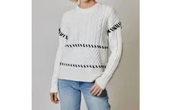 Design History Cableknit Combo Stitched Sweater In Cream Combo