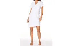Bobi Terry Cloth Collar Polo Dress In White