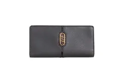 Fendi O&apos;Lock Anthracite Gray and Python Print Leather Snap Continental Wallet