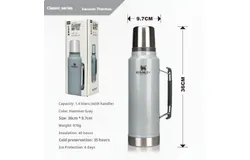 STANLEY hammered gray thermos home use stainless steel mug large capacity warm water bottle and stanley wine glass 304 stainless steel vacuum double water glass frosted black 1&period;4L&plus;201ml combination