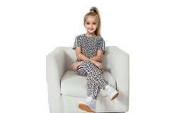 Girls Leopard Print 2-Piece Set Short Sleeve T-Shirt and Leggings Outfit&comma; Summer Clothes for Kids Ages 8-16