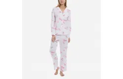 Petite Plume Women&apos;s Twill Floral Long Pajama Set In English Rose