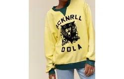 Daydreamer Rock And Roll Tiger Crew Top In Yellow