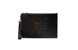Gucci Blade Embroidered Black Leather Pouch Wristlet Bag