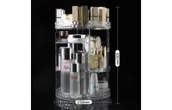 Rotating makeup storage box Round clear diamond pattern vanity Skincare lipstick desktop organizer shelf