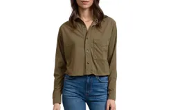 Askk Ny Cropped Button Up Shirt In Fatigue