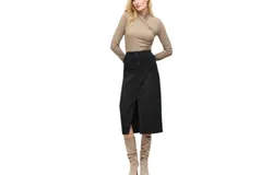 Joseph Ribkoff Denim Front Slit Midi Skirt In Black