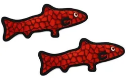 World&apos;s Tuffest Soft Dog Toy Ocean TroutSqueakers Multiple Layers&period; Made Durable&comma; Strong & Tough&period; Interactive Play &lpar;Tug&comma; Toss & Fetch&rpar;&period; Machine Washable & Floats&period; &lpar;Regular 2 Pack&comma; Red&rpar;