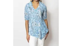 Sno Skins Printed Crinkle Johnny Collar Top In Surf
