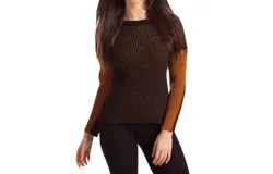 French Kyss Maggie Two Tone Ribbed Sweater In Blackmustard