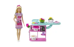 Barbie Florist Playset with Doll&comma; Flower-Making Station&comma; Dough&comma; Mold&comma; Vases & Teddy Bear