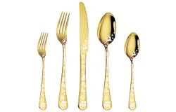 20-Piece Gold Silverware Set Service for 5 Stainless Steel Flatware Cutlery Set with Round Edge Kitchen Utensil Set for Home and Restaurant Include Knife Fork Spoon Set Dishwasher Safe