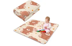 Boho Portable Baby Play Mat&comma; 43 x 43 Inch Washable Foldable Crawling Mat&comma; Non Slip Playmat for Babies&comma; Kids Play Mats Pad for Floor Playpen Toddler Infants Tummy Time Activity &lpar;Bear&rpar;