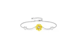 SNZM Bracelets for Women-925 Sterling Silver Sunflower Bracelet Chain Adjustable Heart Charm Link Birthday Mother's Day Sunflower Jewelry Gifts for Women&sol;Daughter&sol;Girlfriend