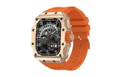 AK65 smart watch 1&period;952-inch sports step counting health monitoring Bluetooth call outdoor three-proof sports watch &lpar;gold &plus; orange silicone strap&rpar;