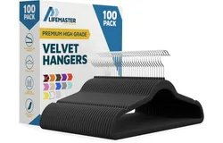 Velvet Non-Slip Plastic Hanger Set - 100 Pieces Non-Slip Clothes Hanger Set with 360° Swivel Hook&comma; Space-Saving&comma; Sleek Design&comma; Smooth Velvet Finish&comma; Lightweight Construction - Black