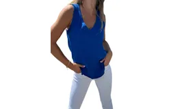 Bobi V Neck Tank With Center Front Seam In Cerulean
