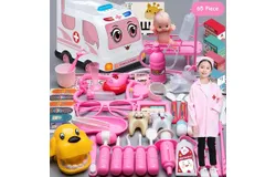 Children&apos;s doctor toy set tool medical box&comma; pink sound and light medical car 65-piece set &plus; nurse uniform
